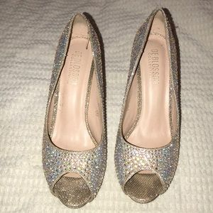 Gold heels w/ iridescent jewels